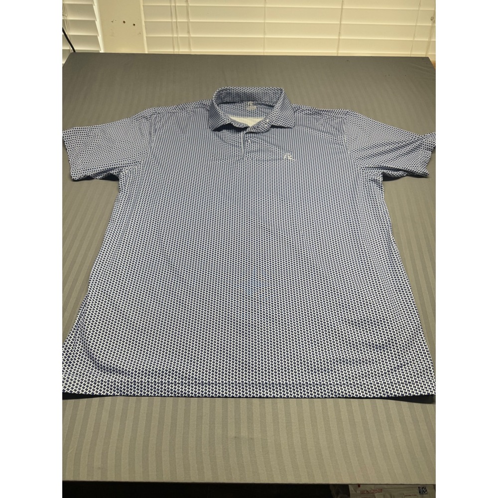 Rhoback Mens XXL The Lone Star Texas State Print Performance Golf Polo Navy Blue